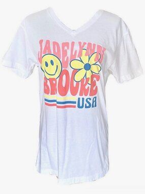NEW! JADELYNN BROOKE USA RETRO LOGO 70's HIPPIE TEE T-SHIRT WOMENS SIZE SMALL S